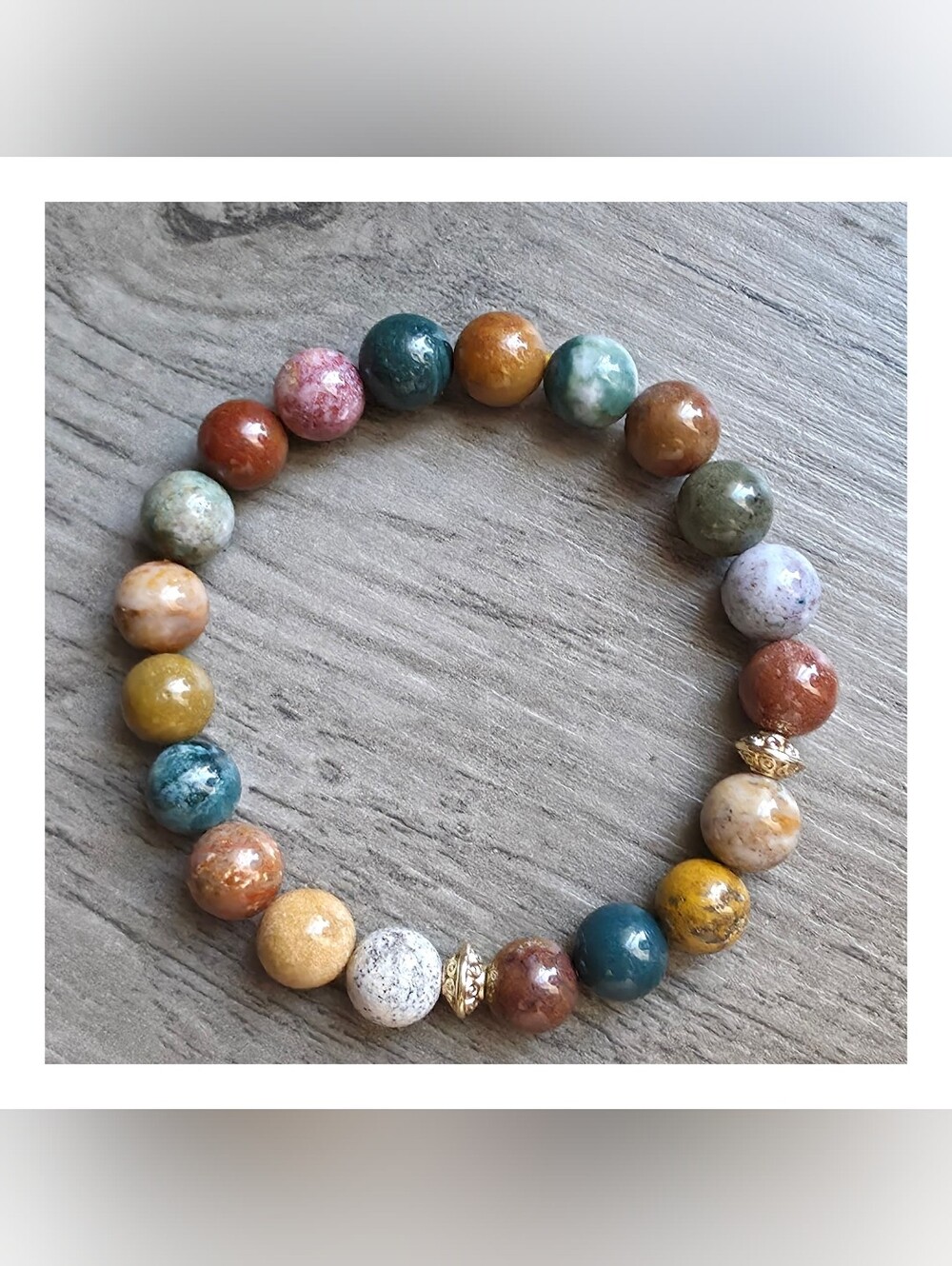 Ocean Jasper Beaded Stretch Bracelet | Natural Stone | 8mm | Handmade - Picture 5 of 5